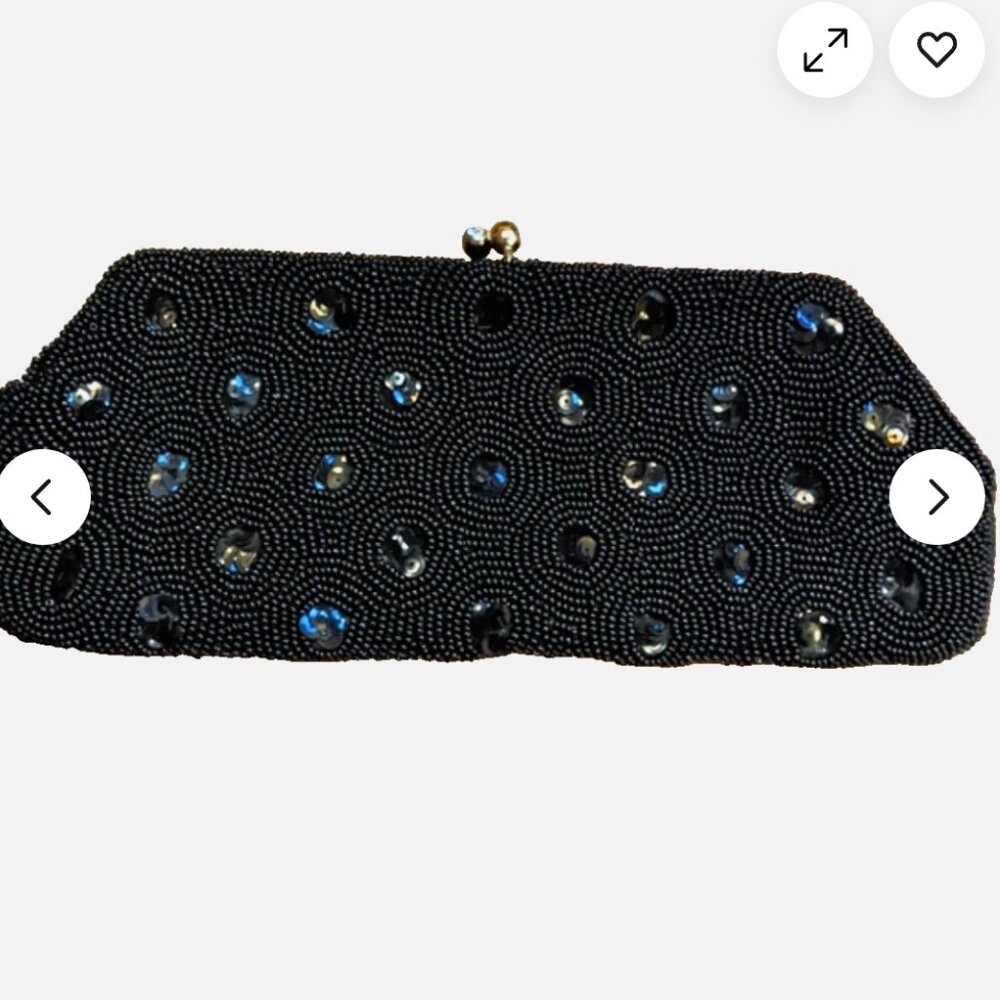 Black Beaded Handbag Vintage Beaded Evening Clutch by Debbie Japan